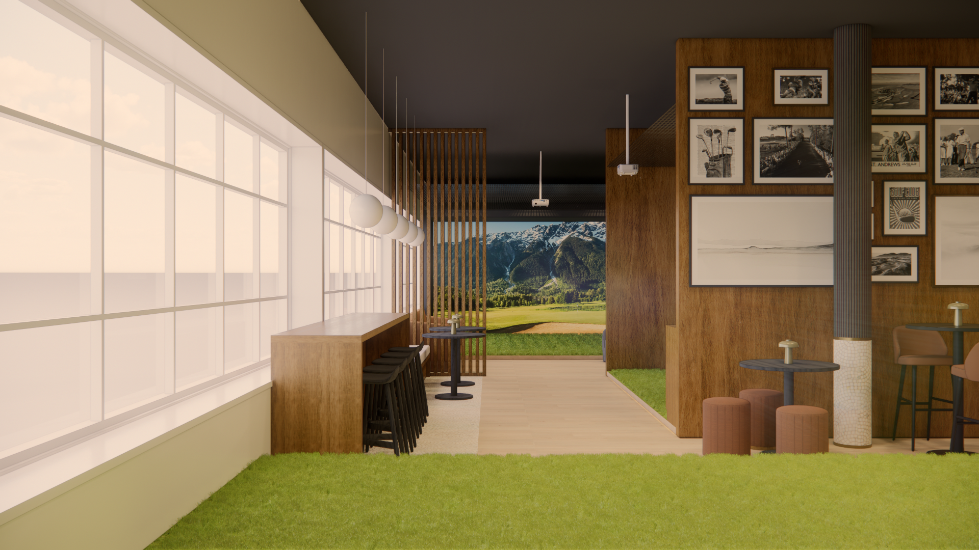 Premium golf facility seating area
